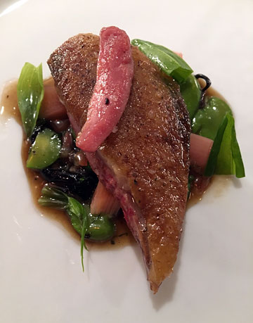a nice piece with skin, with associated vegetables mostly under it with sauce